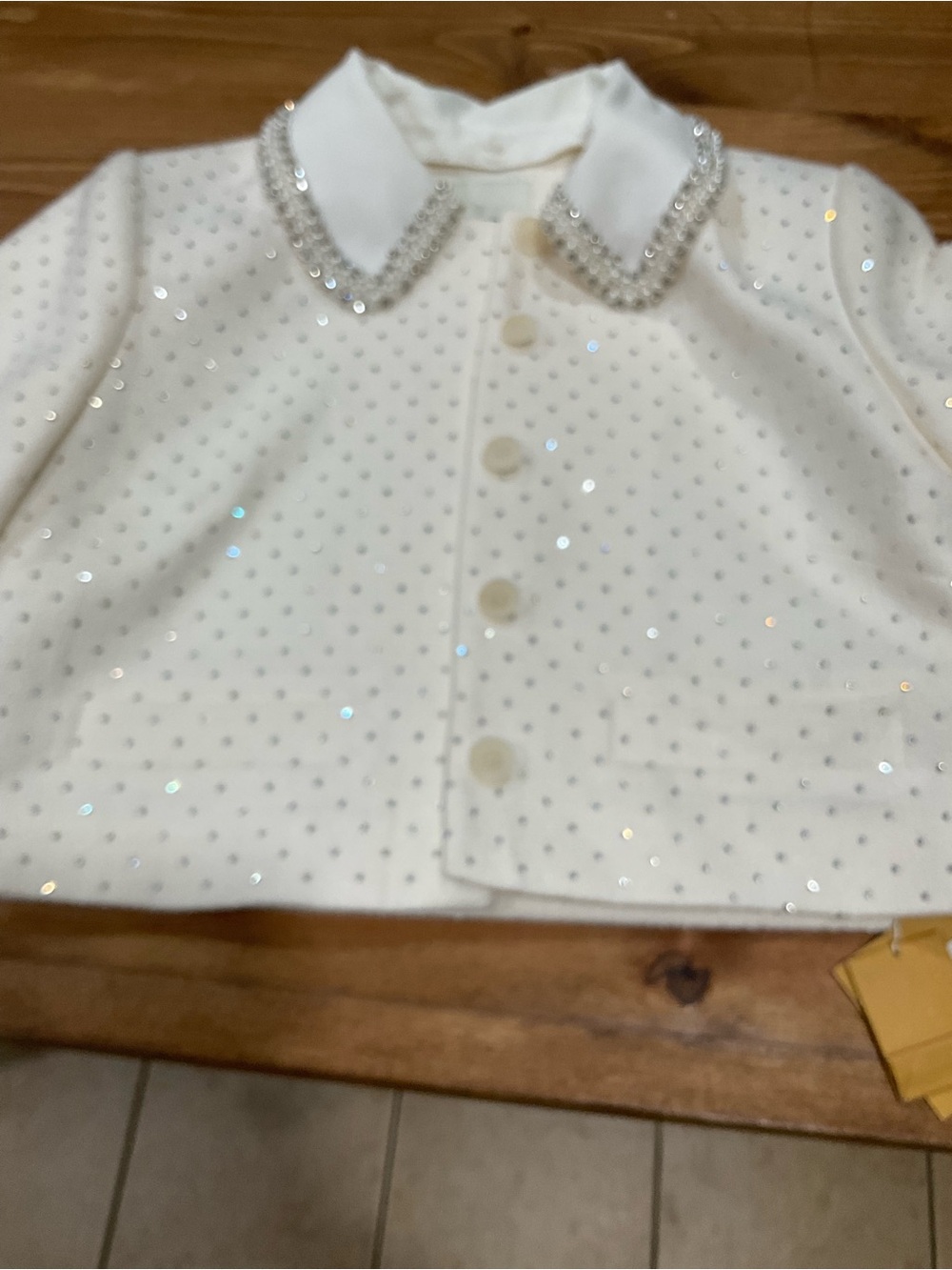 Sandro White Textured Dress with Sparkle Dots - Picture 5 of 5